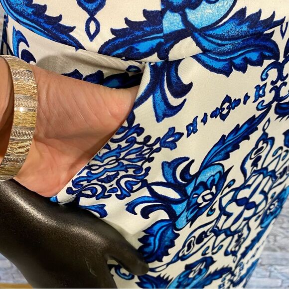 B Darlin Strapless Mini Dress Abstract Print Tropical Pockets Juniors Size 13-14 - Picture 7 of 7